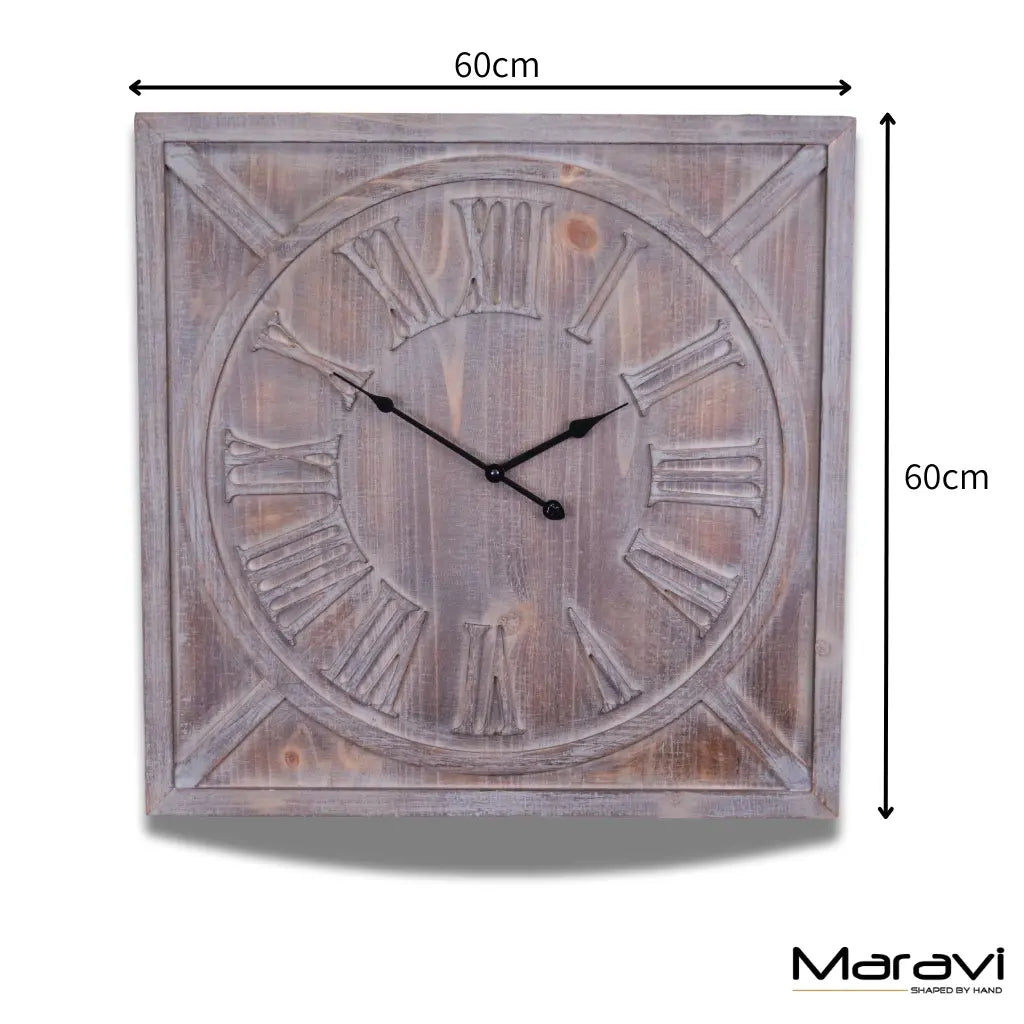 Large Square Wooden Clock 60cm 2 Colours