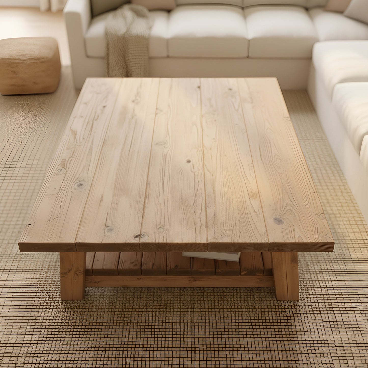 Large ARBA Rustic Wooden Coffee Table With Shelf