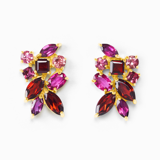 Large Red Gemstone Cluster Earrings in 18k Gold Vermeil