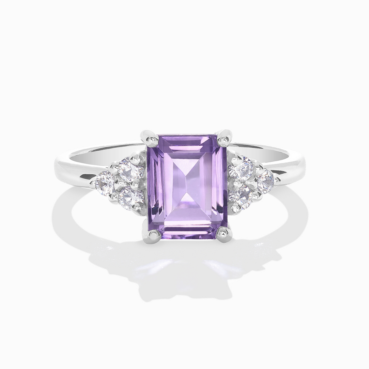 Lavender Amethyst Emerald Cut Ring in Sterling Silver