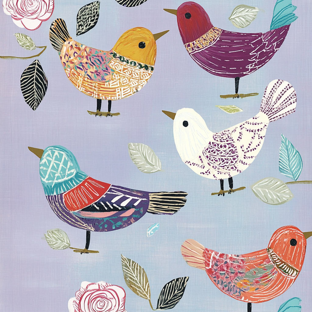Lavender Folk Birds Cotton Cushion