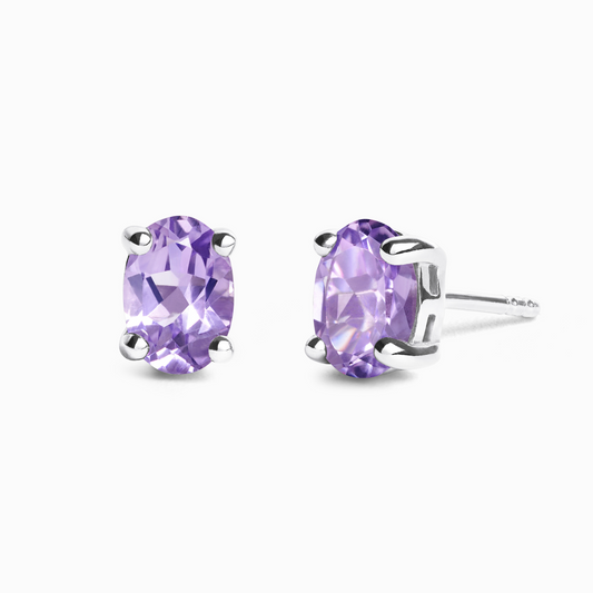 Lavender Amethyst Oval Stud Earrings in Sterling Silver