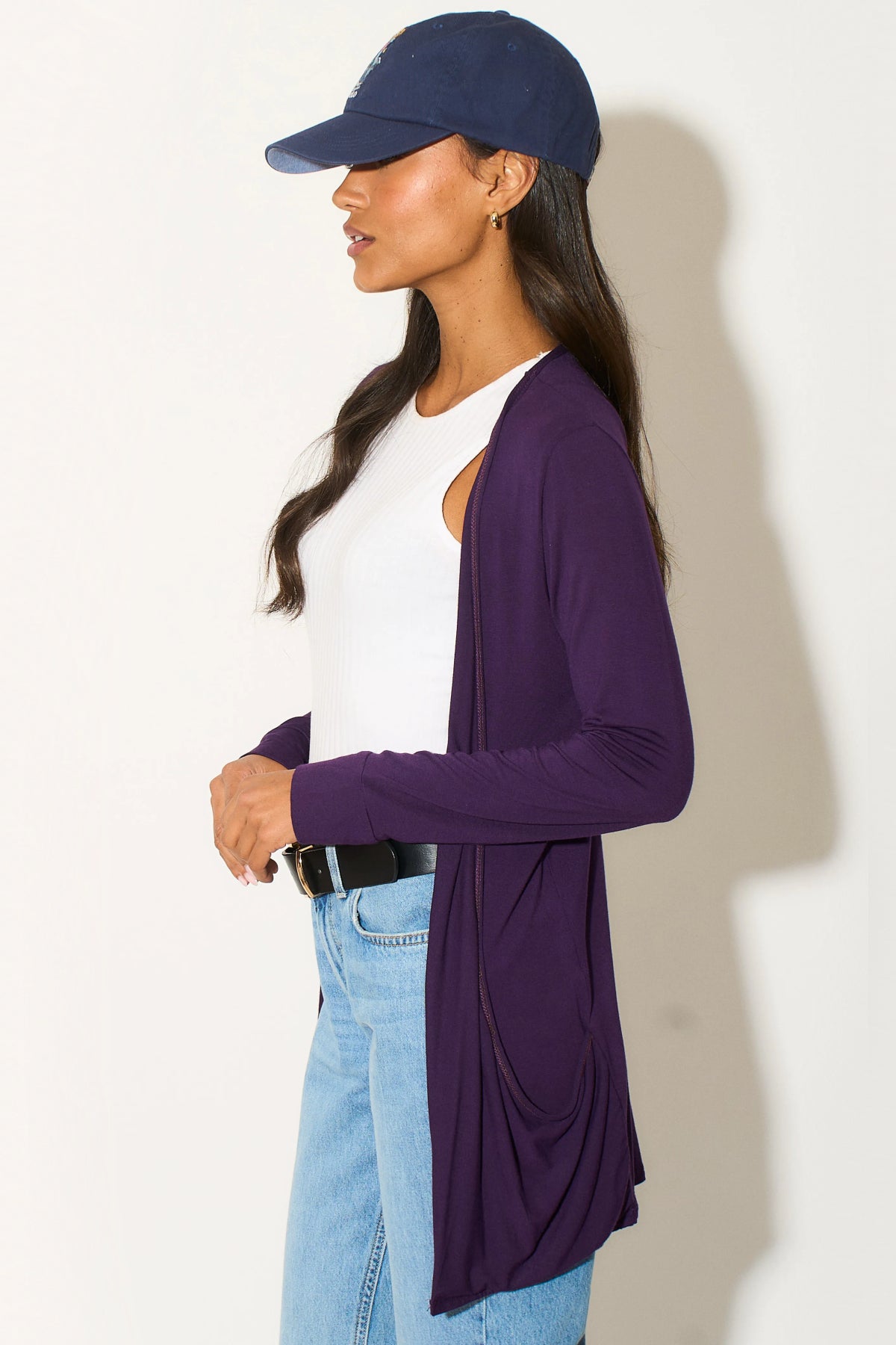 Purple Boyfriend Cardigan with Pockets