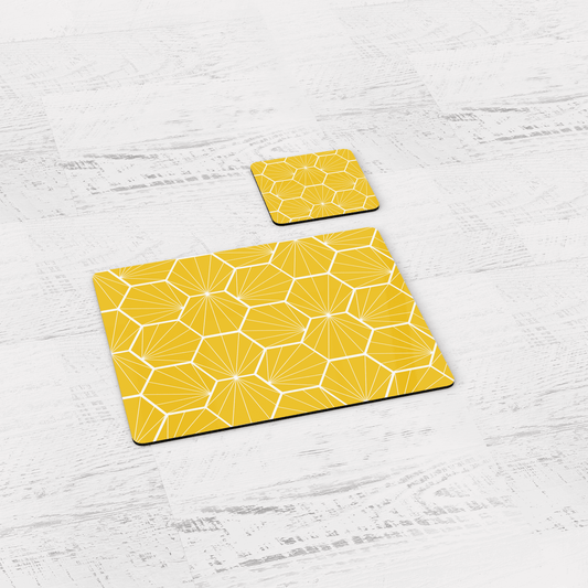 Lemon Yellow Geometric Hexagons Placemats, Set of 4 or Set of 6