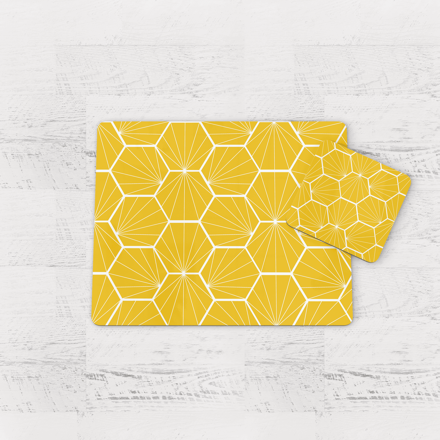 Lemon Yellow Geometric Hexagons Placemats, Set of 4 or Set of 6