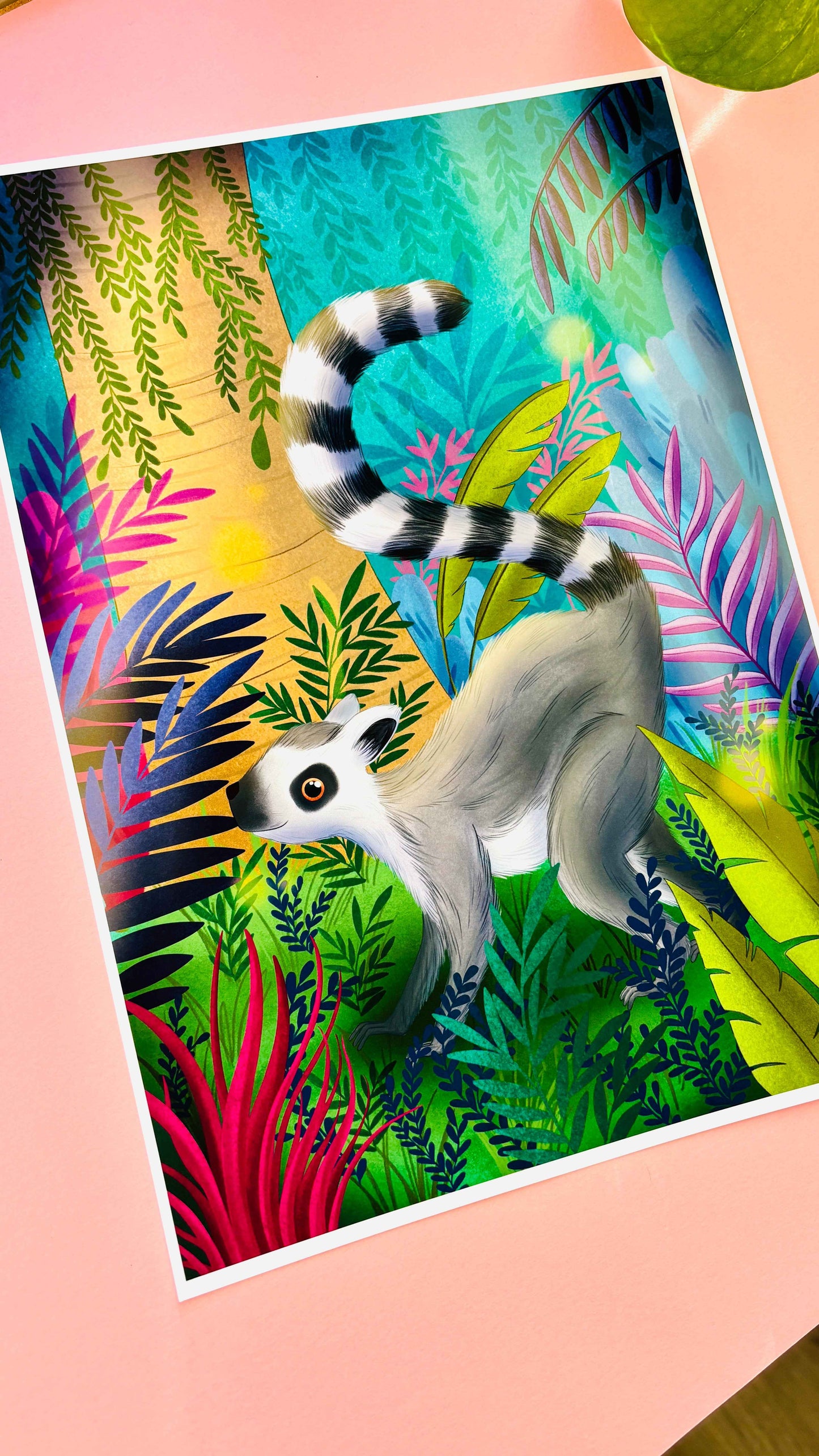 Ring-Tailed Lemur Art Print – Whimsical Jungle Wall Art
