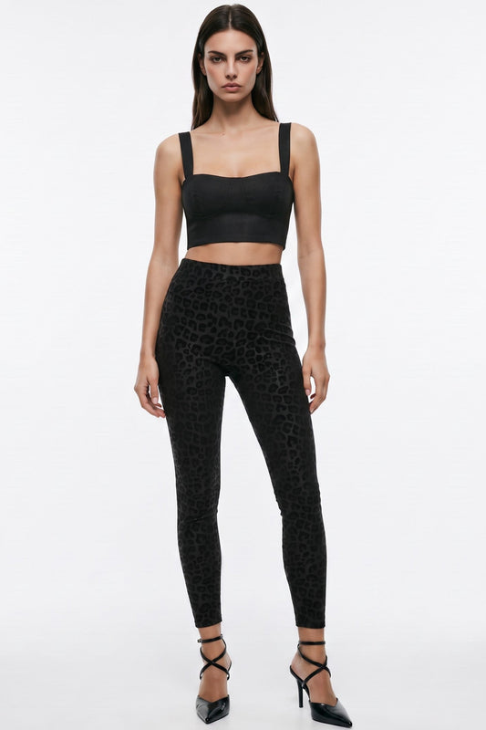 Black Leopard Print Leather Look Leggings