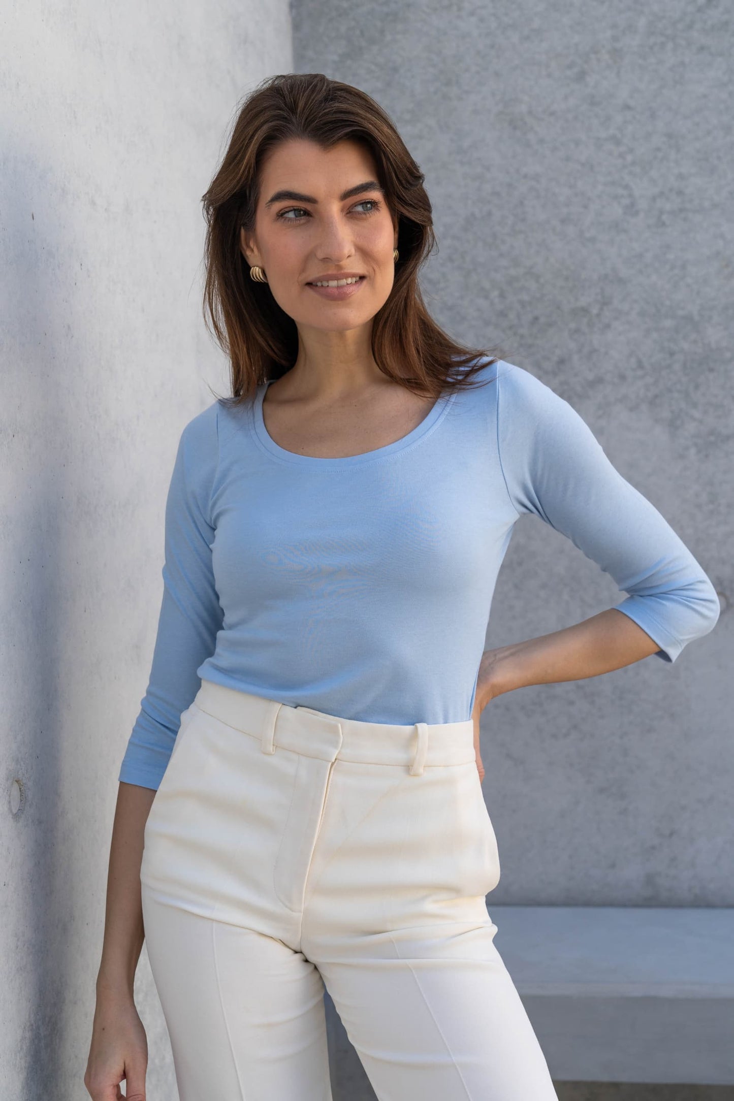 3/4 Sleeve Scoop Neck Cotton Modal Blend T-Shirt