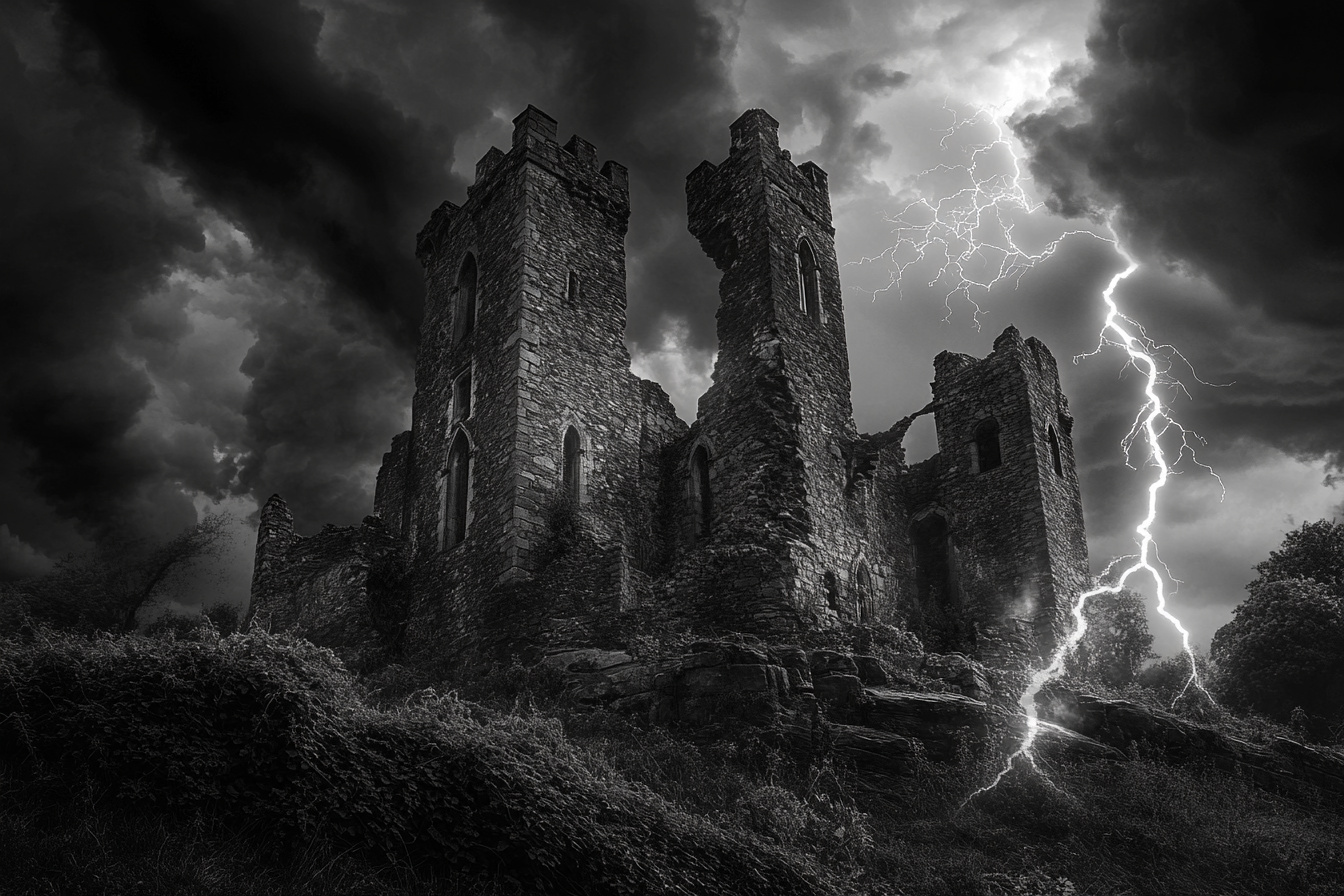 Lightning over Nostalgic Castle Canvas
