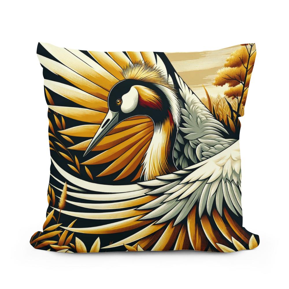 Golden Crane Elegance Cotton Cushion