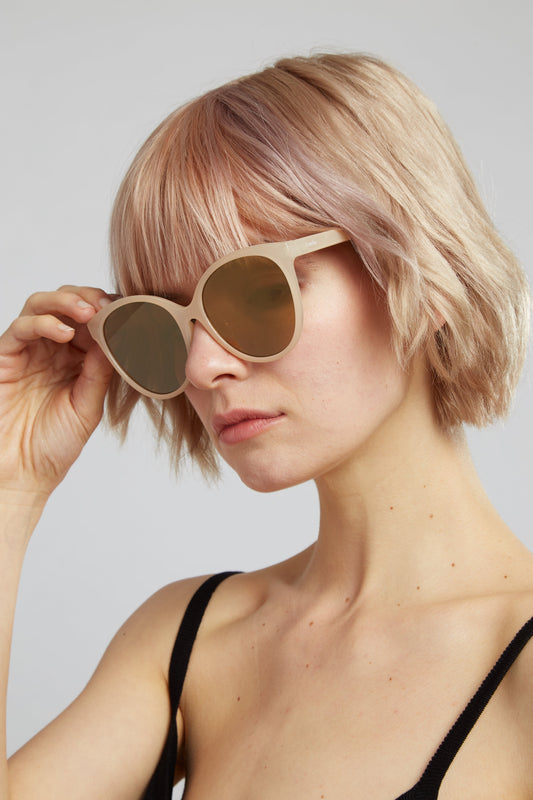 Louche Lilly Round Cat Eye Sunglasses Nude