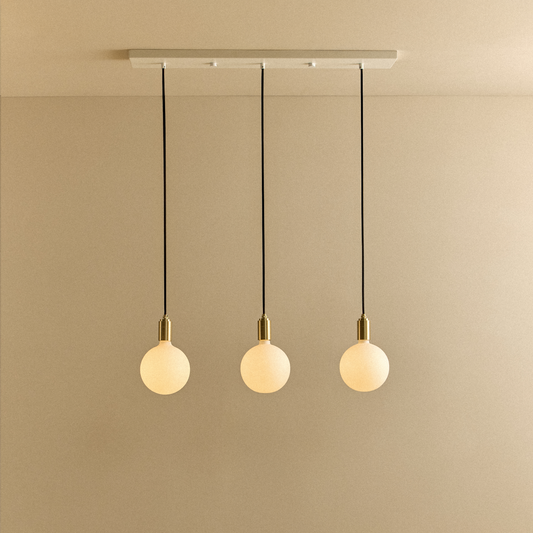 Linear Triple Pendant in Brass + Sphere IV