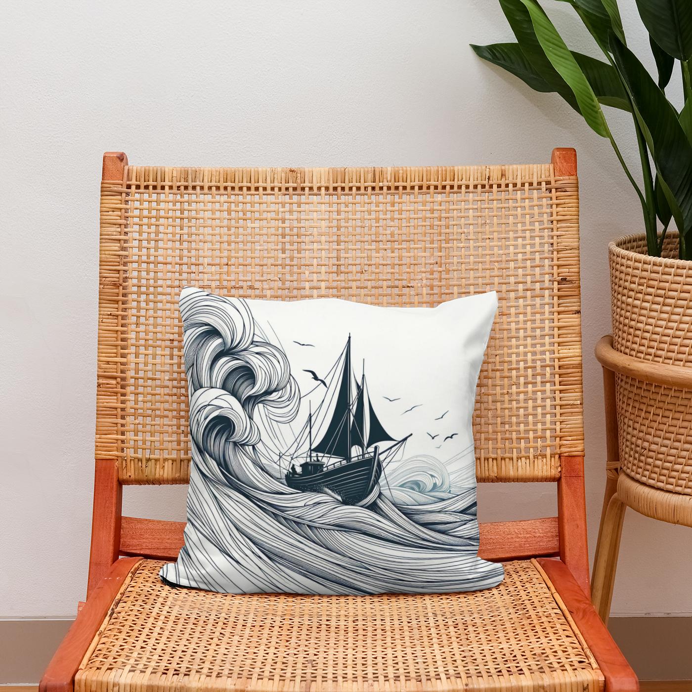 Resilient Waves Sketch Cotton Cushion