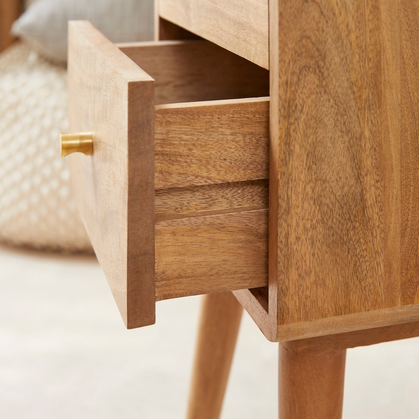 Scandinavian Light Walnut Logan Narrow Bedside Table