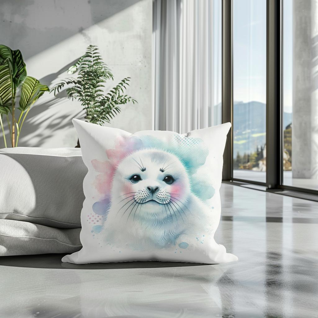 Smiling Harp Seal Cotton Cushion