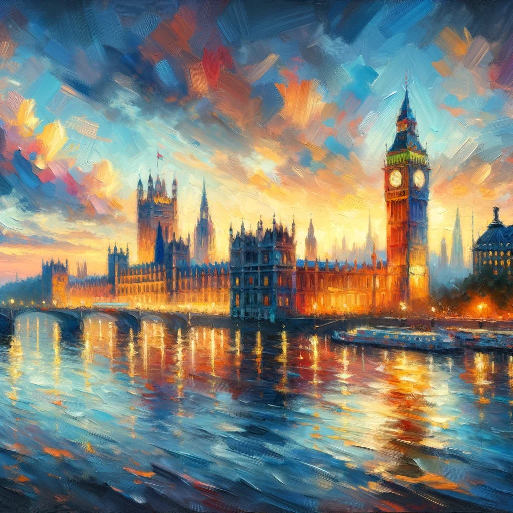 London Parliament Sunset Impression Cotton Cushion