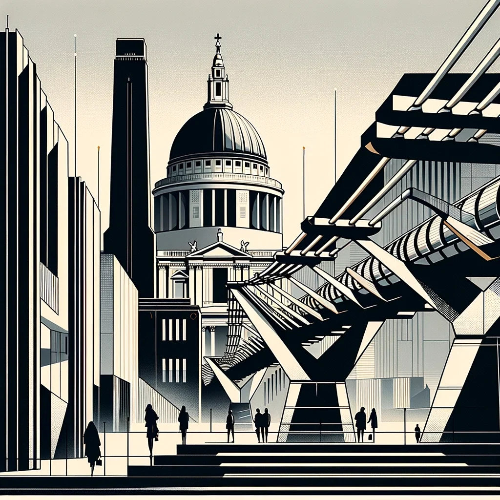 London Tate Modern and Millennium Bridge Modernist Cotton Cushion