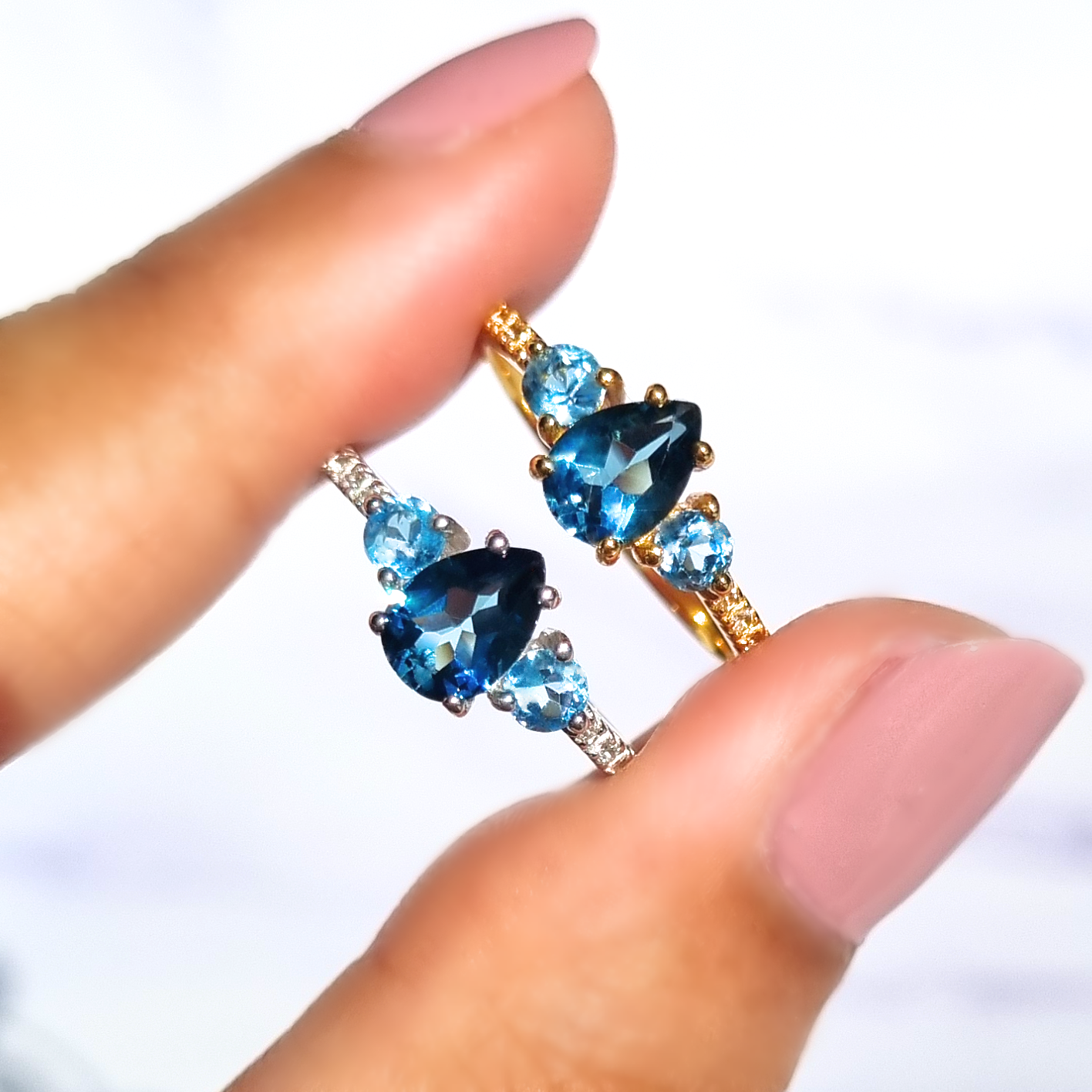 London Blue and Swiss Blue Topaz Ring in 18k Gold Vermeil