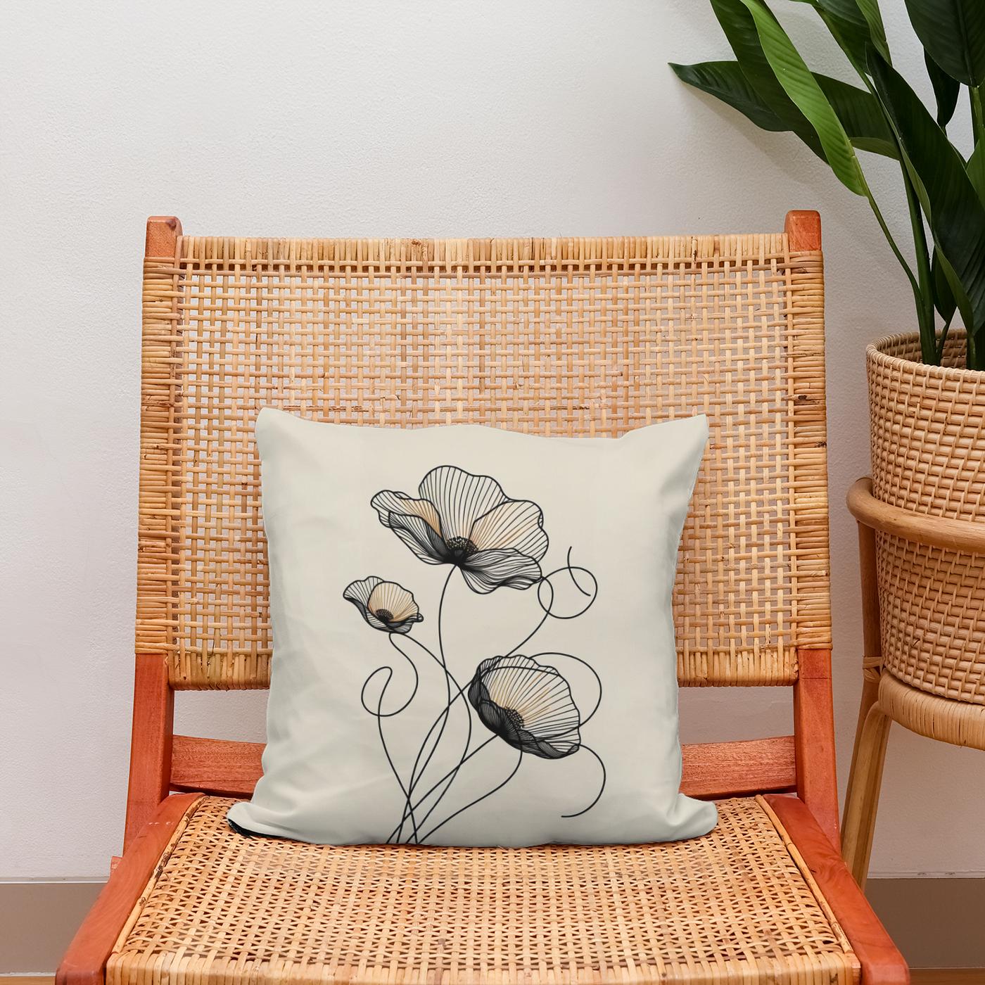 Golden Noir Poppies Cotton Cushion