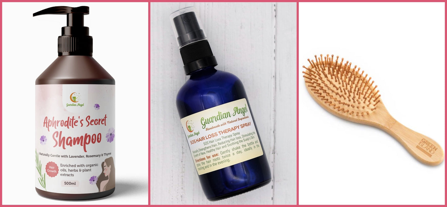 Organic and Natural HAIR LOSS/GROWTH Set - 3 Piece Treatment & Brush Set