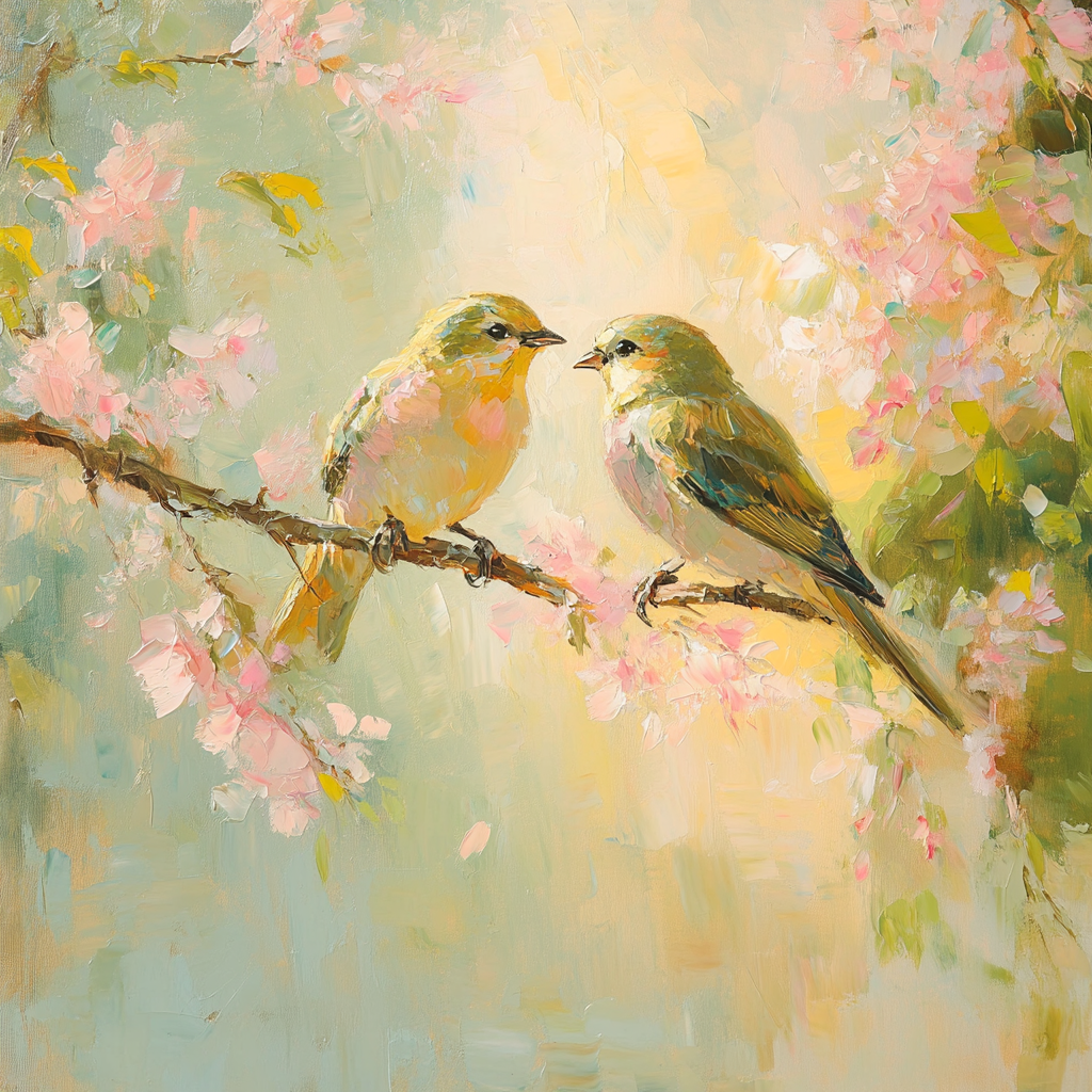 Lovebirds on Blossom Canvas