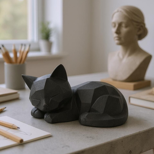 Adorable Low-Poly Sleeping Kitten Figurine - Modern Minimalist Home Decor
