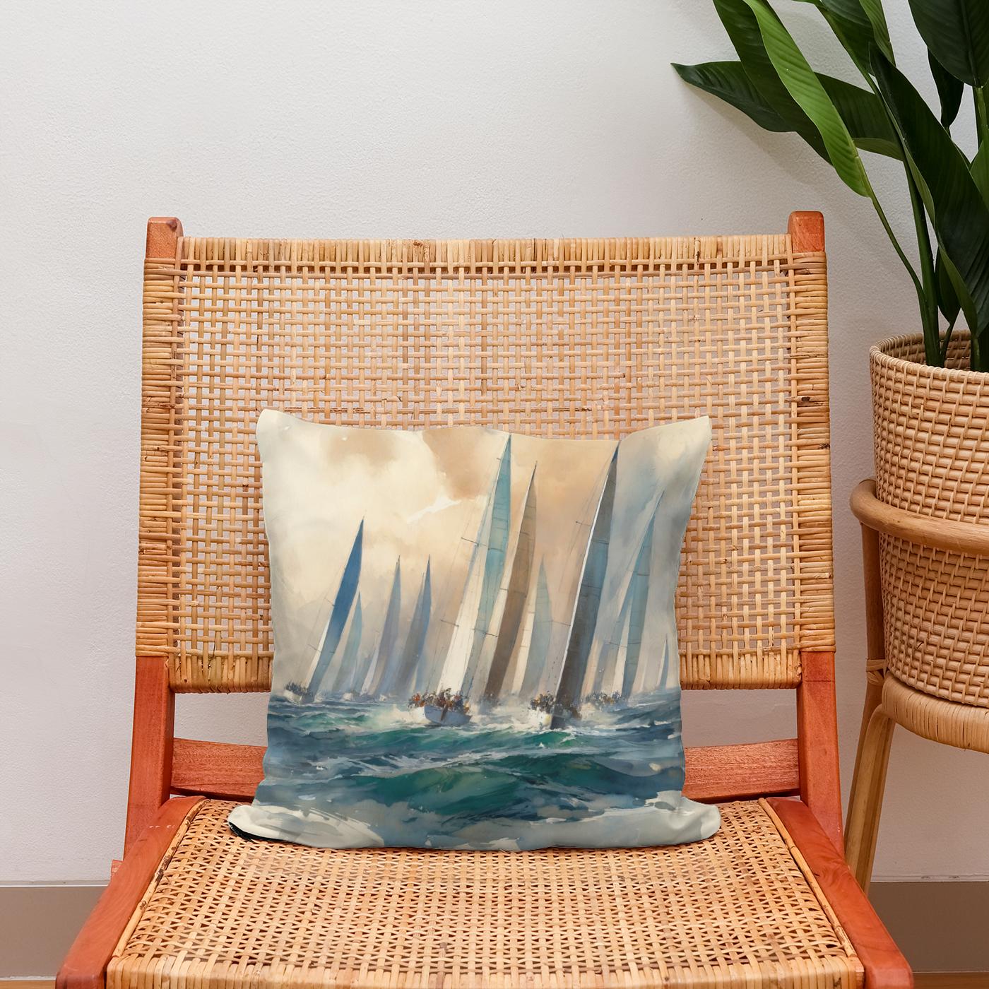 Sailboat Race at Dawn Cotton Cushion