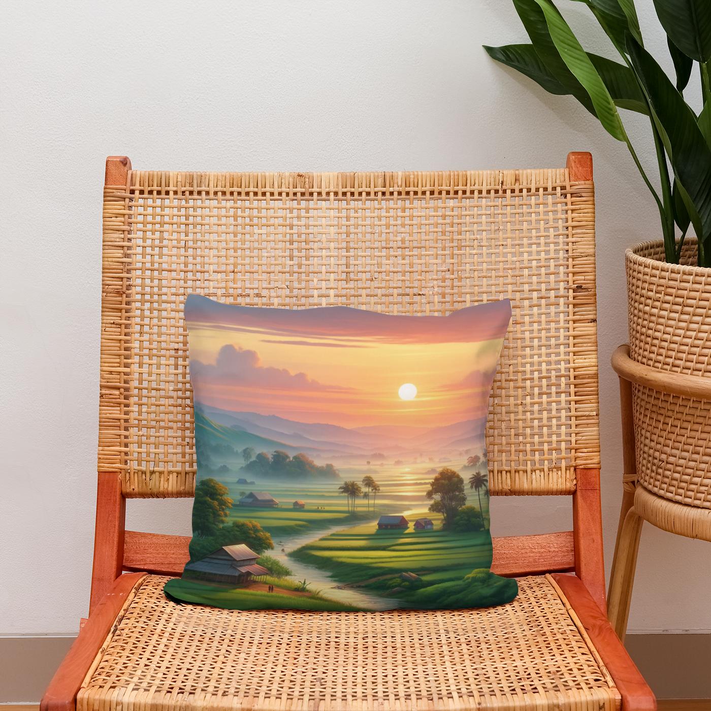 Dawn in Bangladesh Cotton Cushion