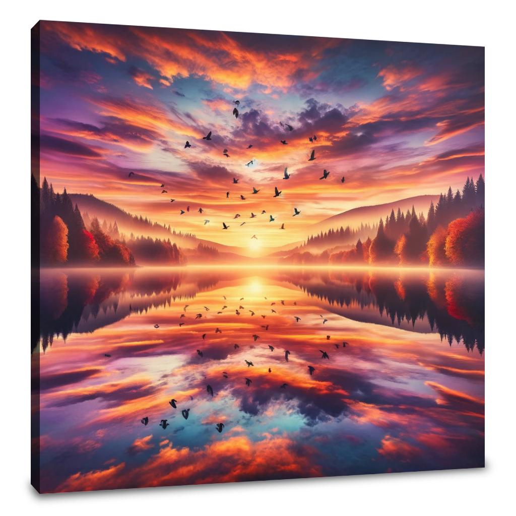 Autumn Lake Sunset Canvas