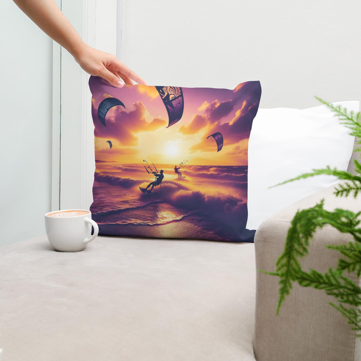 Summer Dusk Kitesurf Cotton Cushion
