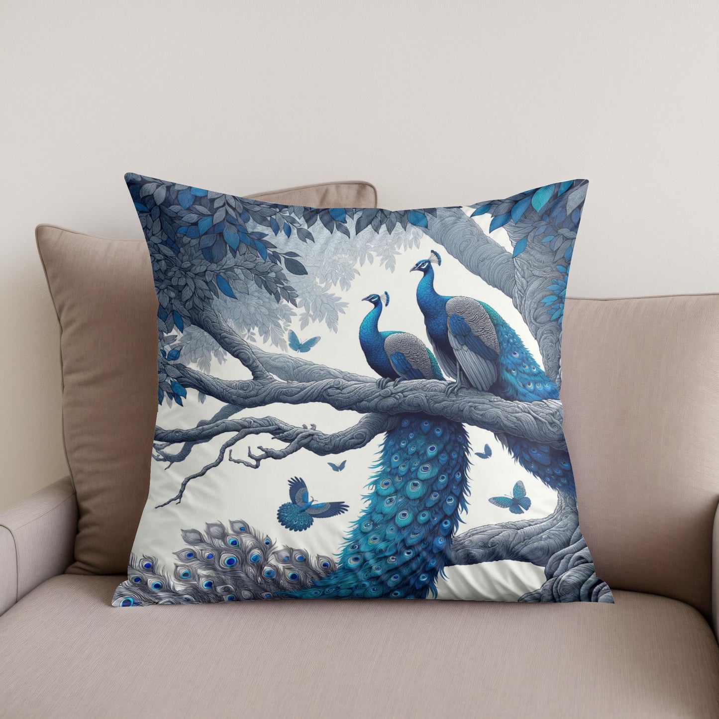 Blue Majesty Peacock Display Cotton Cushion