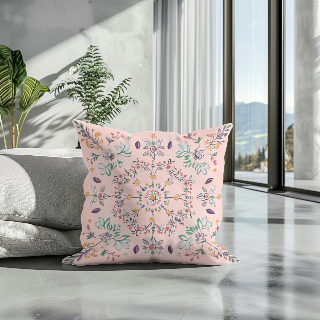 Pastel Folk Blossom Cotton Cushion
