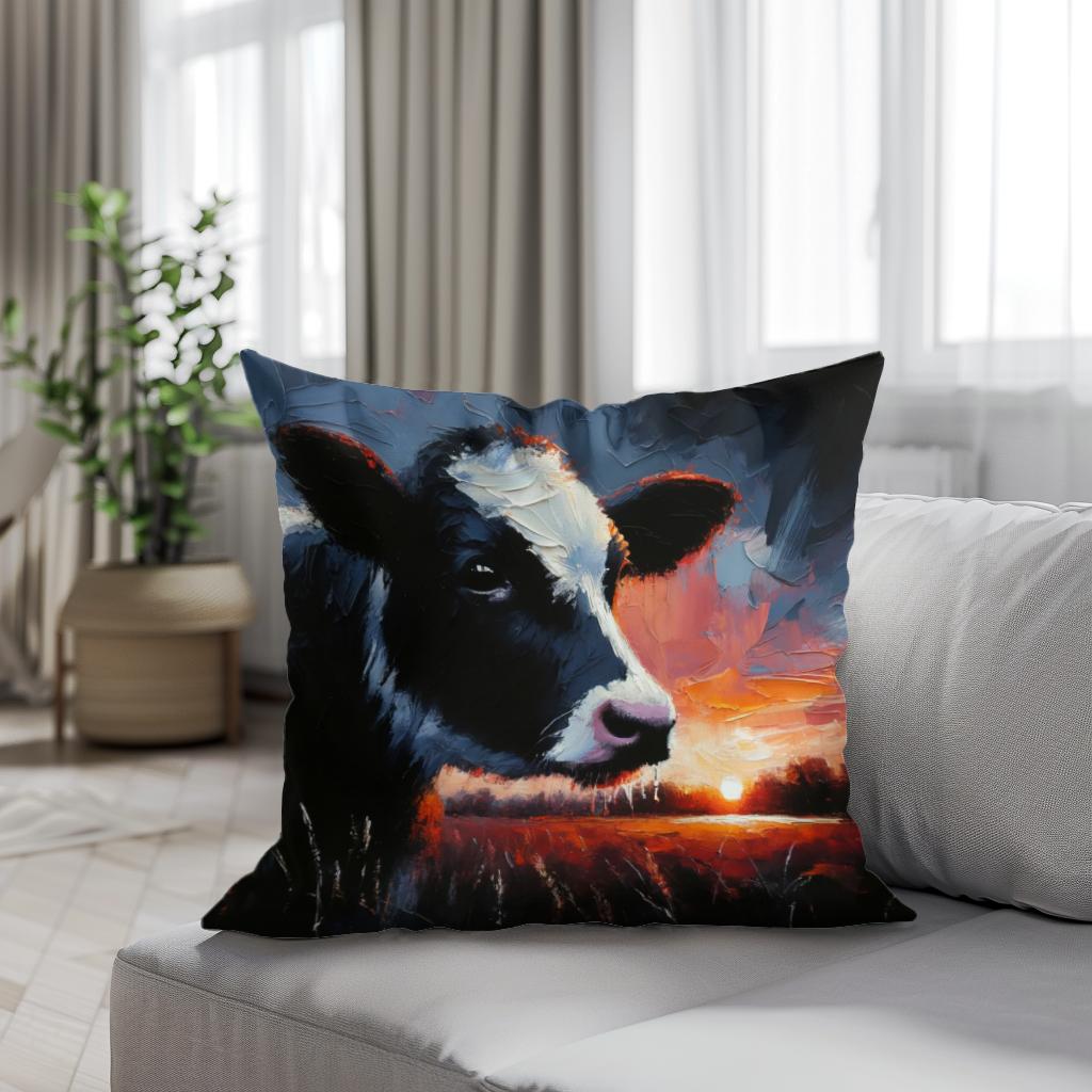 Dusk Solitude Cow Cotton Cushion