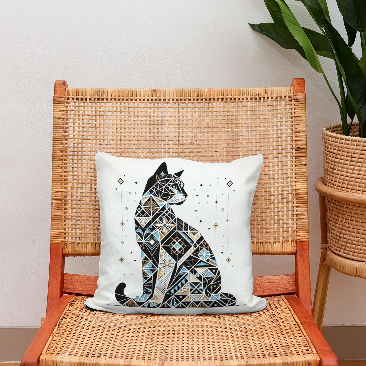 Mystic Azure Feline Mosaic Cotton Cushion