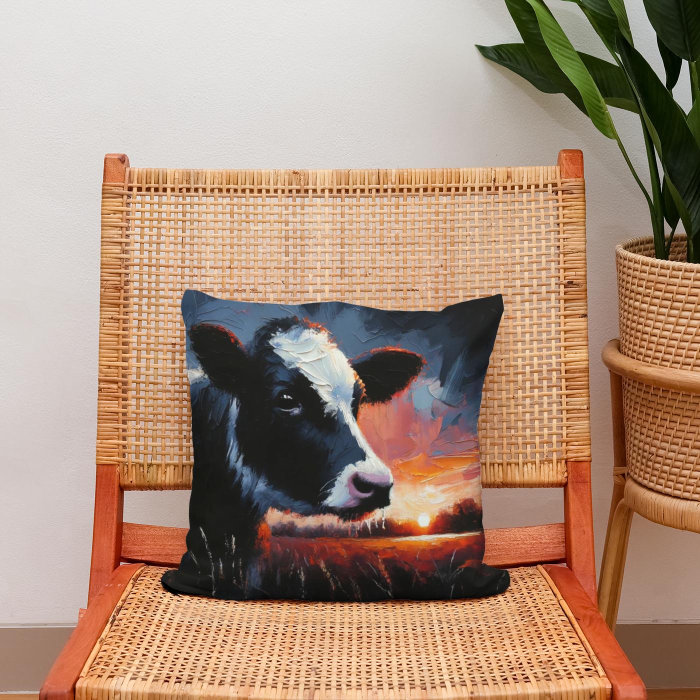 Dusk Solitude Cow Cotton Cushion