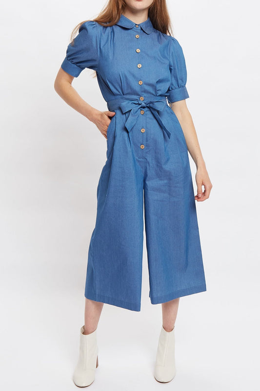 Louche Magda Chambray Short Sleeve Cropped Jumpsuit