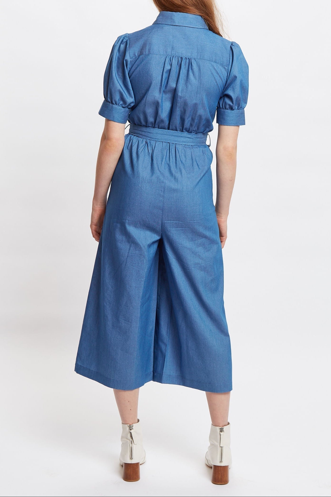 Louche Magda Chambray Short Sleeve Cropped Jumpsuit