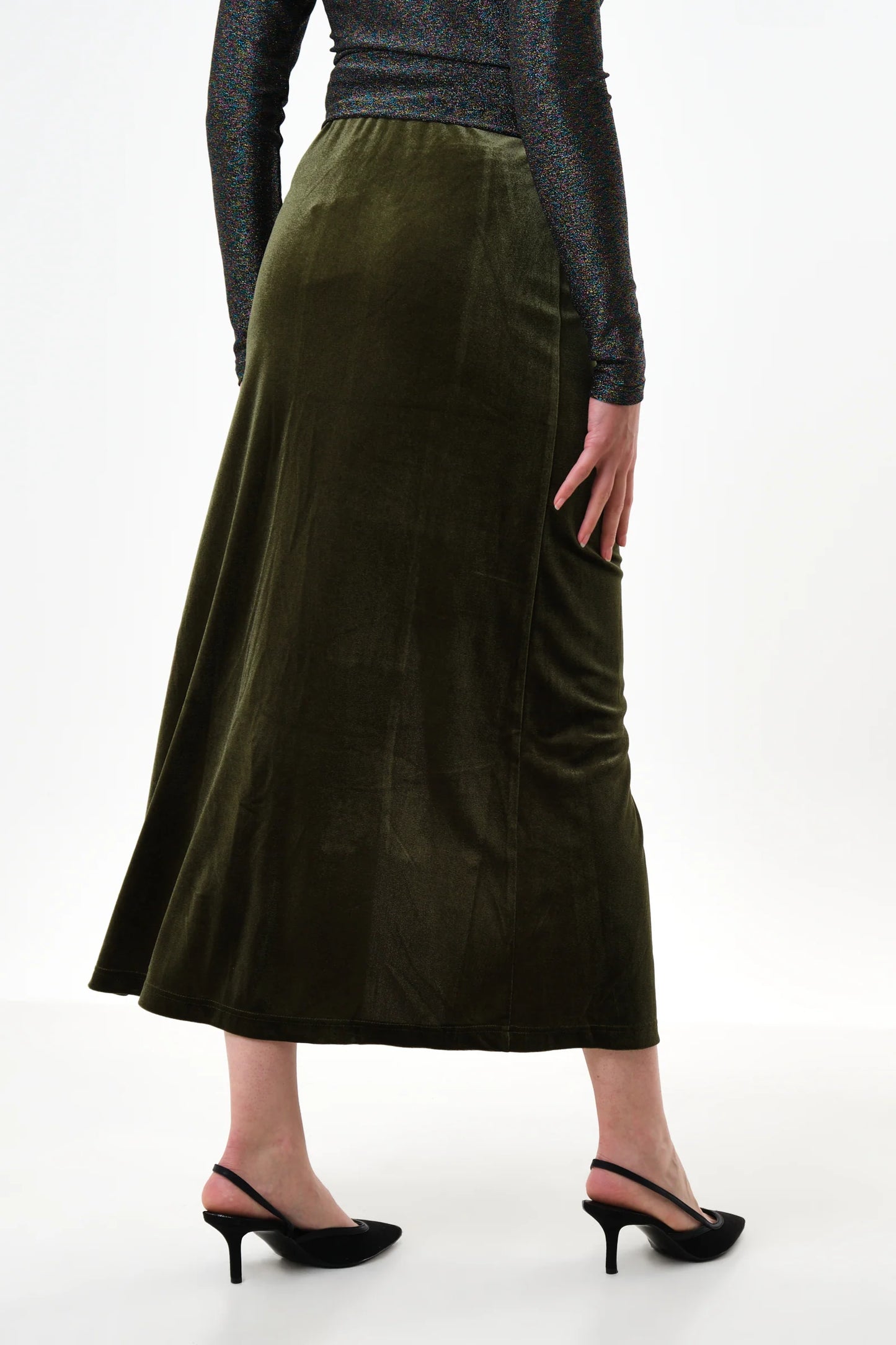 Mahee Velvet Midi Skirt - Sage