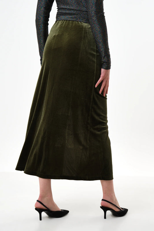 Mahee Velvet Midi Skirt - Sage