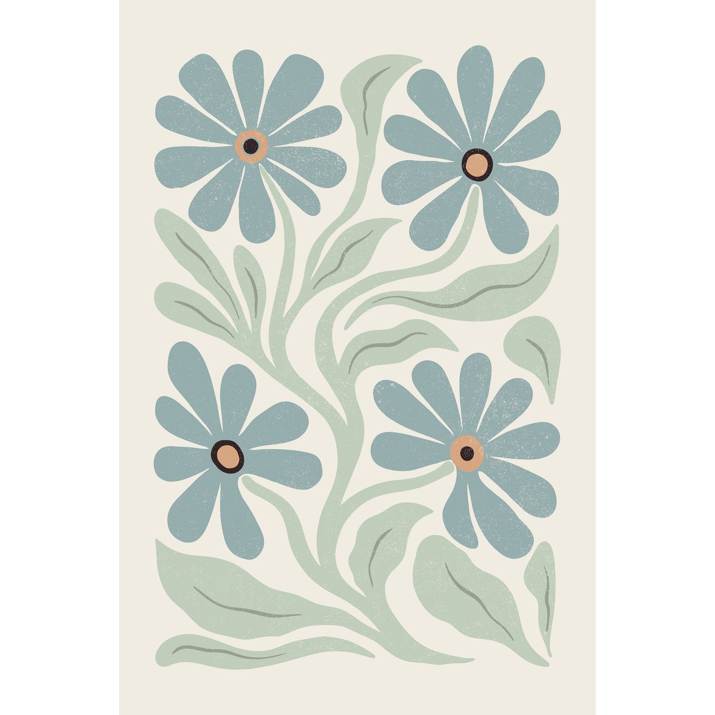 Abstract Flowers Blue and Green Print