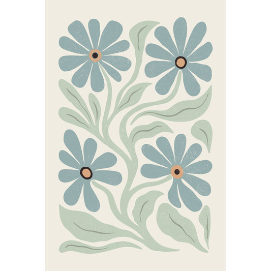 Abstract Flowers Blue and Green Print