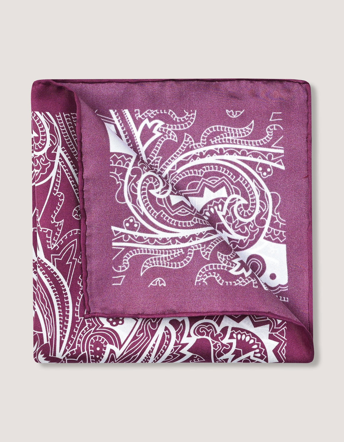 Geometric Print Burgundy Silk Pocket Square