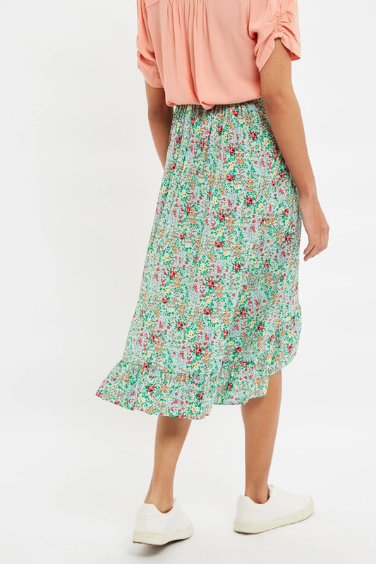 Louche Mara Flower Show Print Ruffle Hem Wrap Midi Skirt