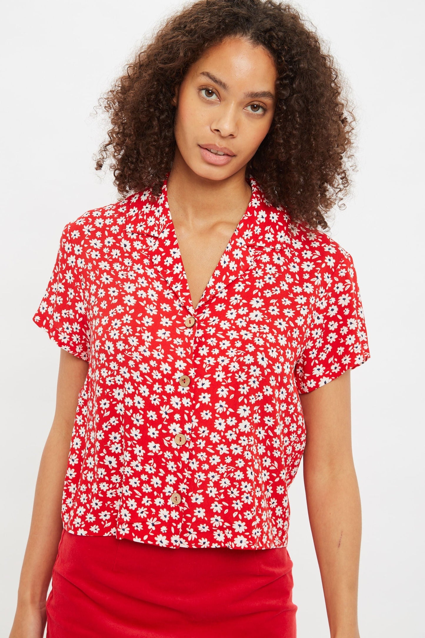 Louche Marika Flower Sketch Print Short Sleeve Shirt - Red