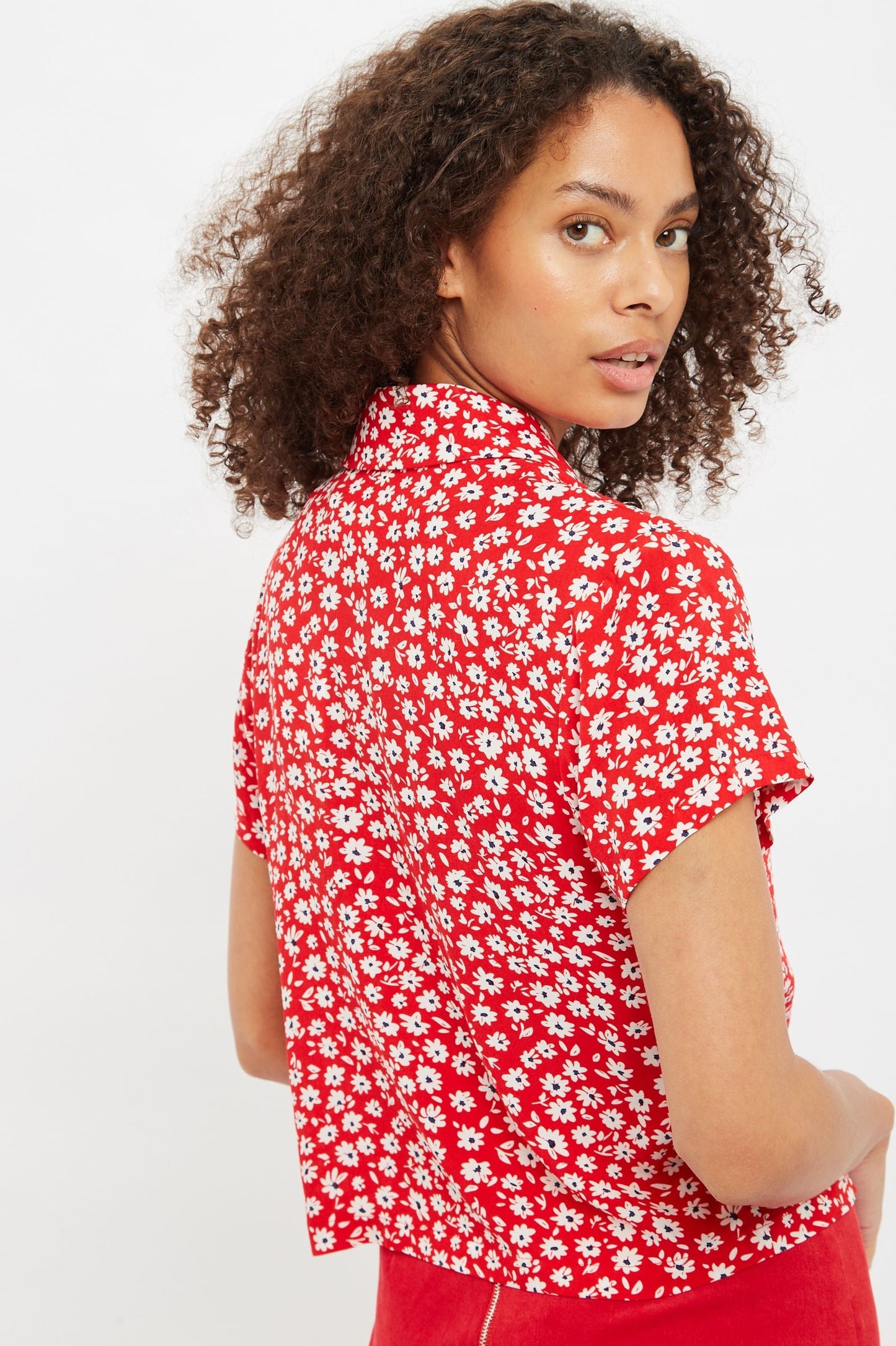 Louche Marika Flower Sketch Print Short Sleeve Shirt - Red