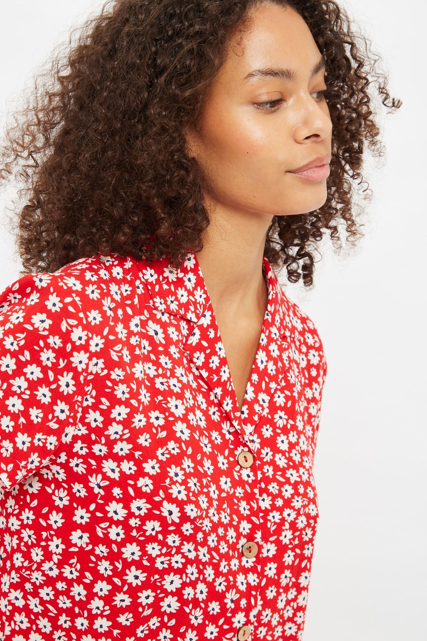 Louche Marika Flower Sketch Print Short Sleeve Shirt - Red