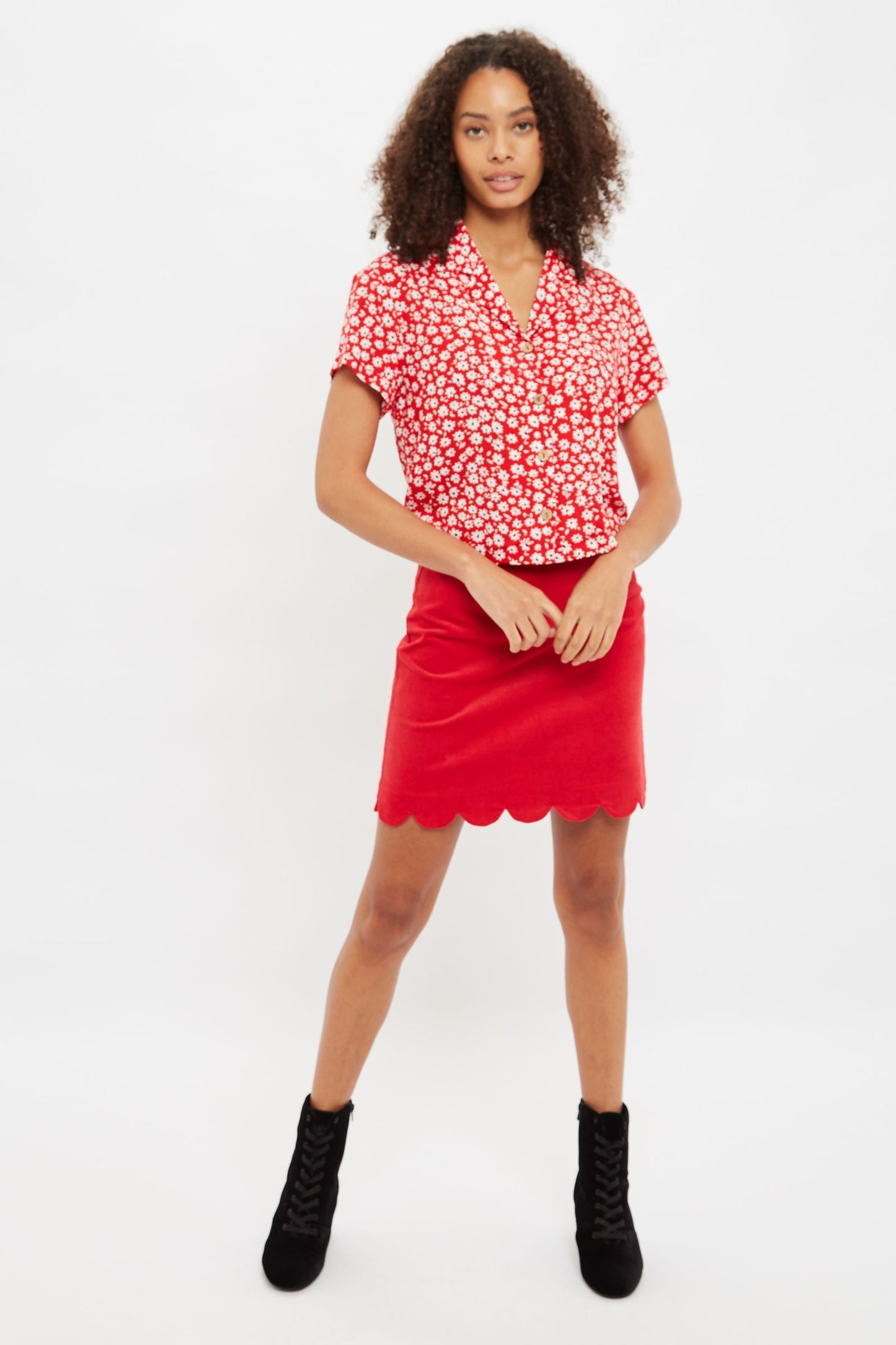 Louche Marika Flower Sketch Print Short Sleeve Shirt - Red