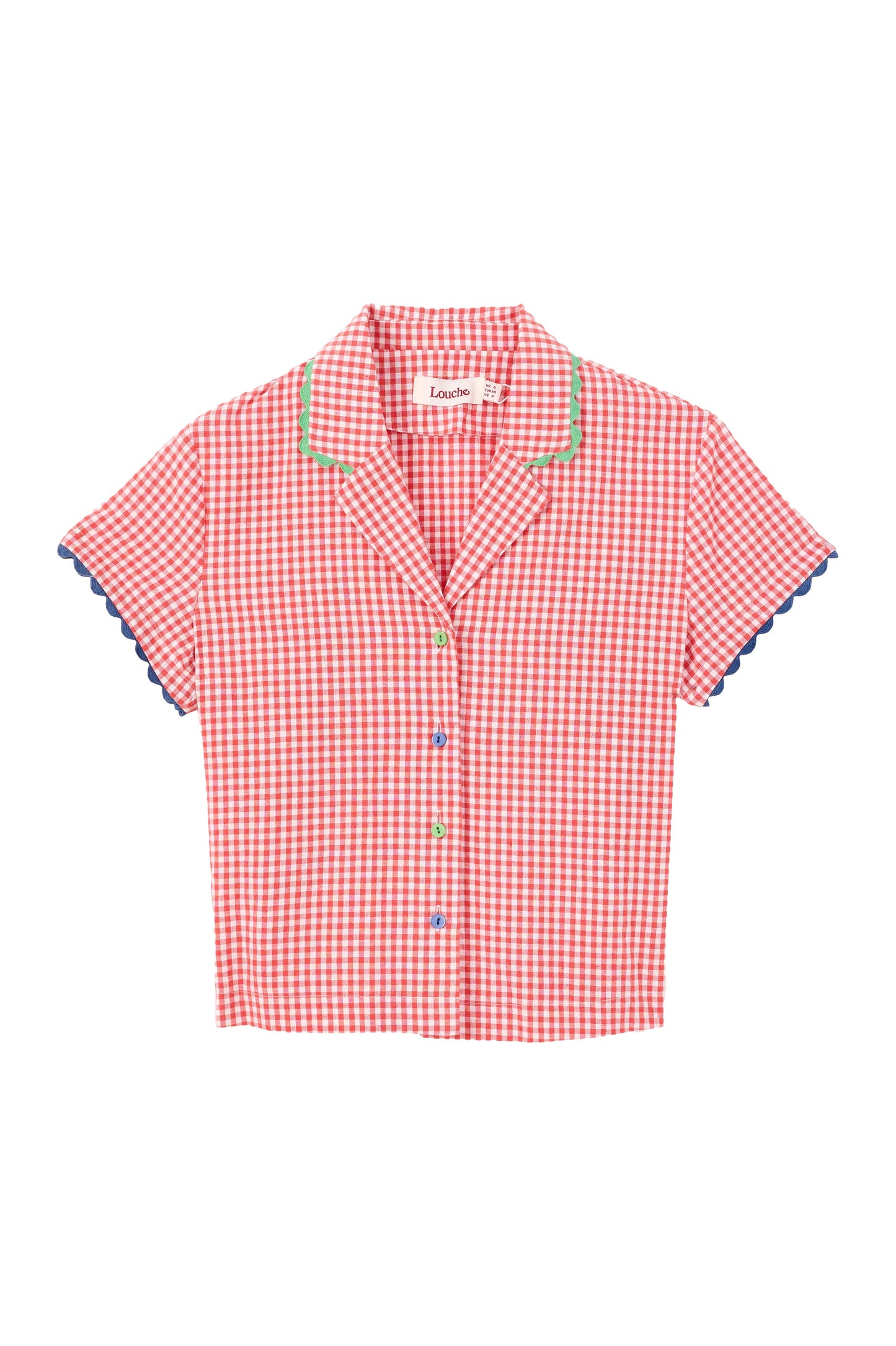 Marika Gingham Ric Rac Trim Resort Shirt - Red