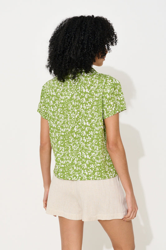 Marika Negative Floral Print Short Sleeve Shirt - Green