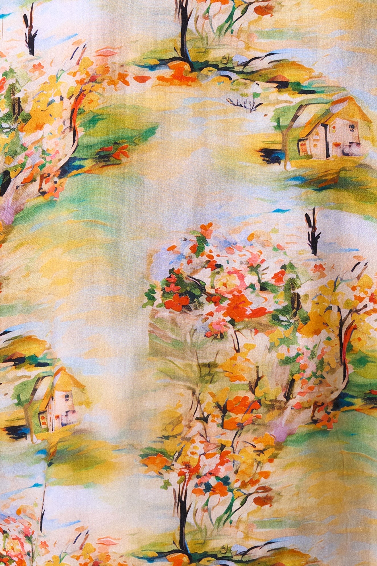 Fleur Oriental Landscape Print Midi Shirtdress - Yellow